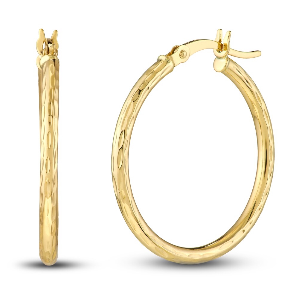 Diamond-Cut Round Hoop Earrings 14K Yellow Gold 25mm K6a9dBIk [K6a9dBIk]