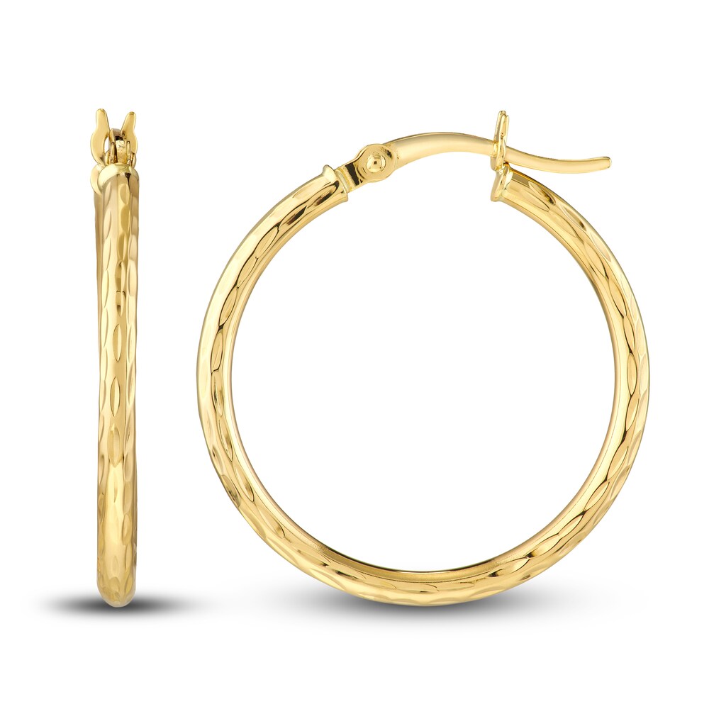 Diamond-Cut Round Hoop Earrings 14K Yellow Gold 25mm K6a9dBIk