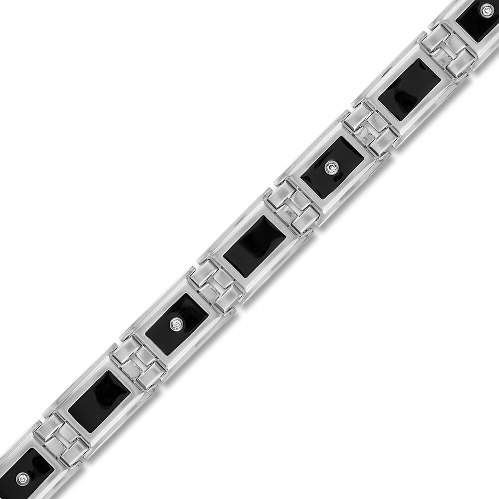 Men\'s Diamond Bracelet 1/8 ct tw Round Black Enamel/Stainless Steel 8.5\" KBNm9l7y