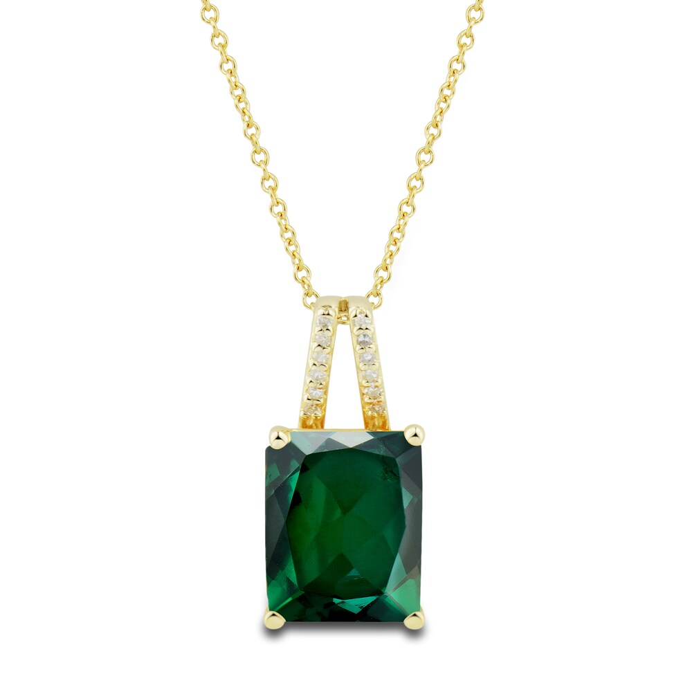 Lab-Created Emerald Ring, Earring & Necklace Set 1/5 ct tw Diamonds 10K Yellow Gold KL8JRbNG