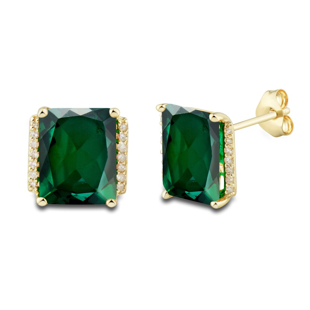 Lab-Created Emerald Ring, Earring & Necklace Set 1/5 ct tw Diamonds 10K Yellow Gold KL8JRbNG