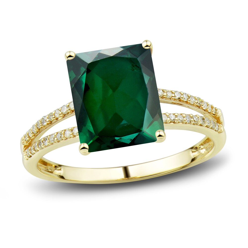 Lab-Created Emerald Ring, Earring & Necklace Set 1/5 ct tw Diamonds 10K Yellow Gold KL8JRbNG