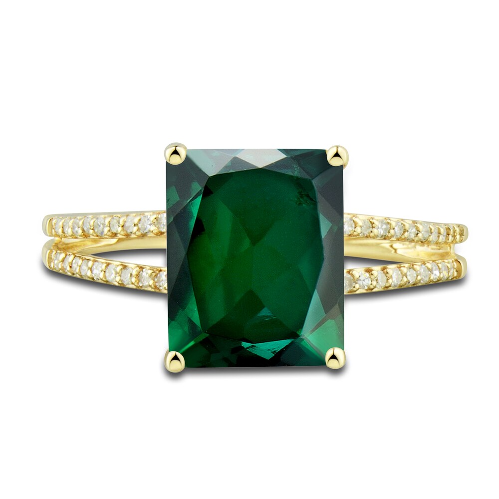 Lab-Created Emerald Ring, Earring & Necklace Set 1/5 ct tw Diamonds 10K Yellow Gold KL8JRbNG