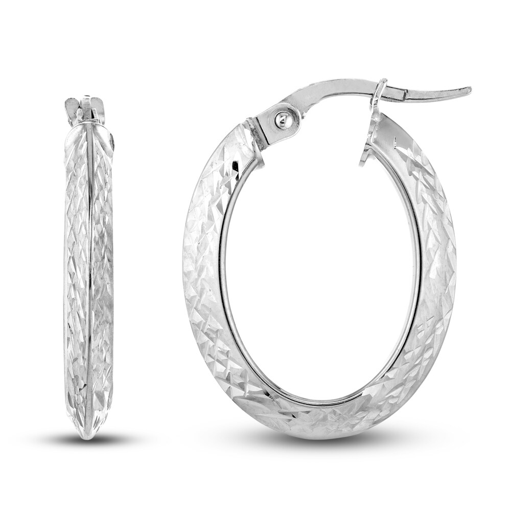 Diamond-Cut Knife Edge Hoop Earrings 14K White Gold 15mm KRod7jvc