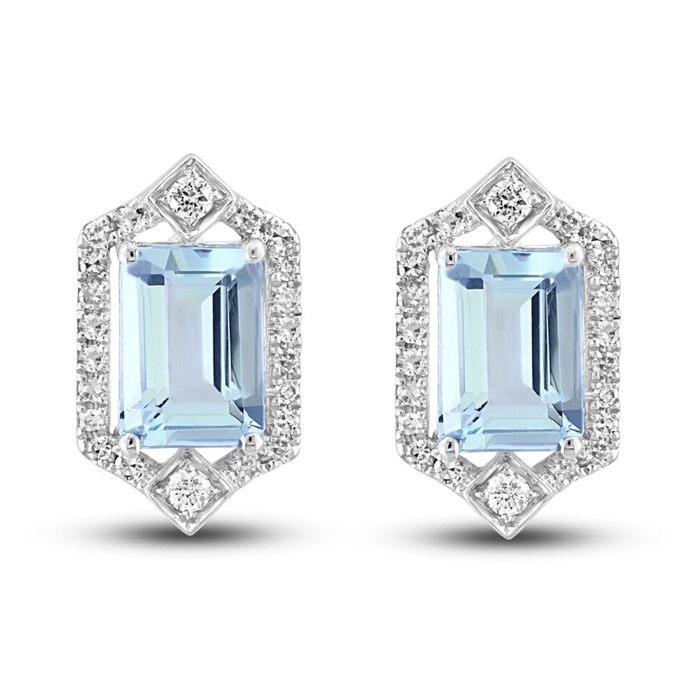 LALI Jewels Natural Aquamarine Earrings 1/5 ct tw Diamonds 14K White Gold KVaxQ2Eh [KVaxQ2Eh]
