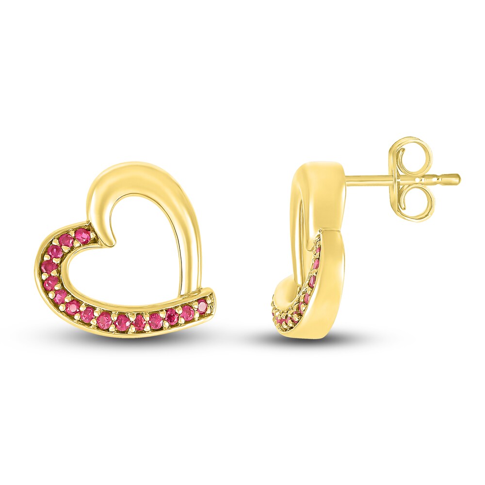 Lab-Created Ruby Heart Stud Earrings 10K Yellow Gold KXdwHEul