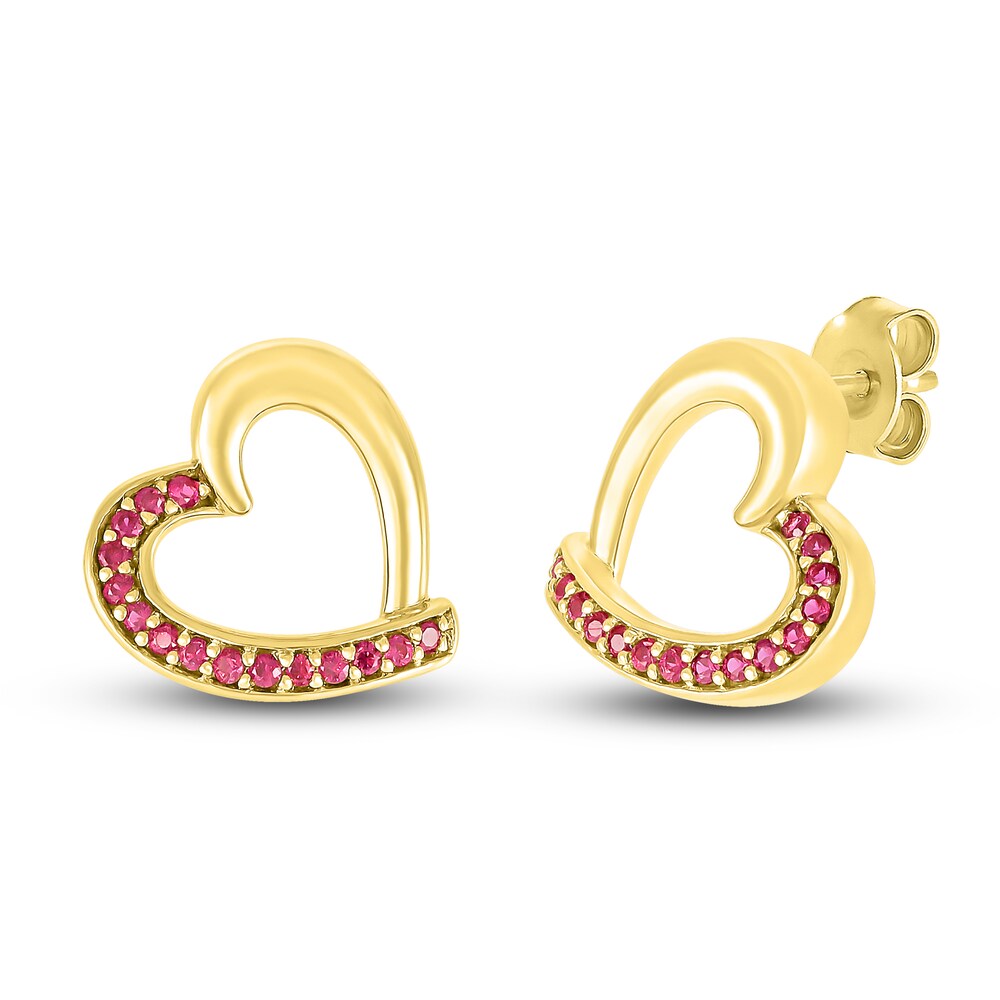 Lab-Created Ruby Heart Stud Earrings 10K Yellow Gold KXdwHEul