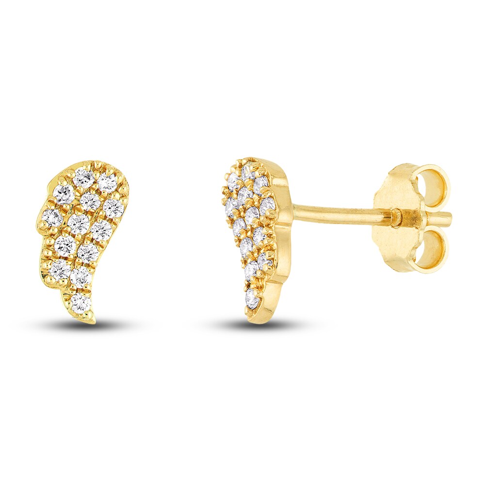 Diamond Wing Stud Earrings 1/10 ct tw Round 14K Yellow Gold KhfcVnl5