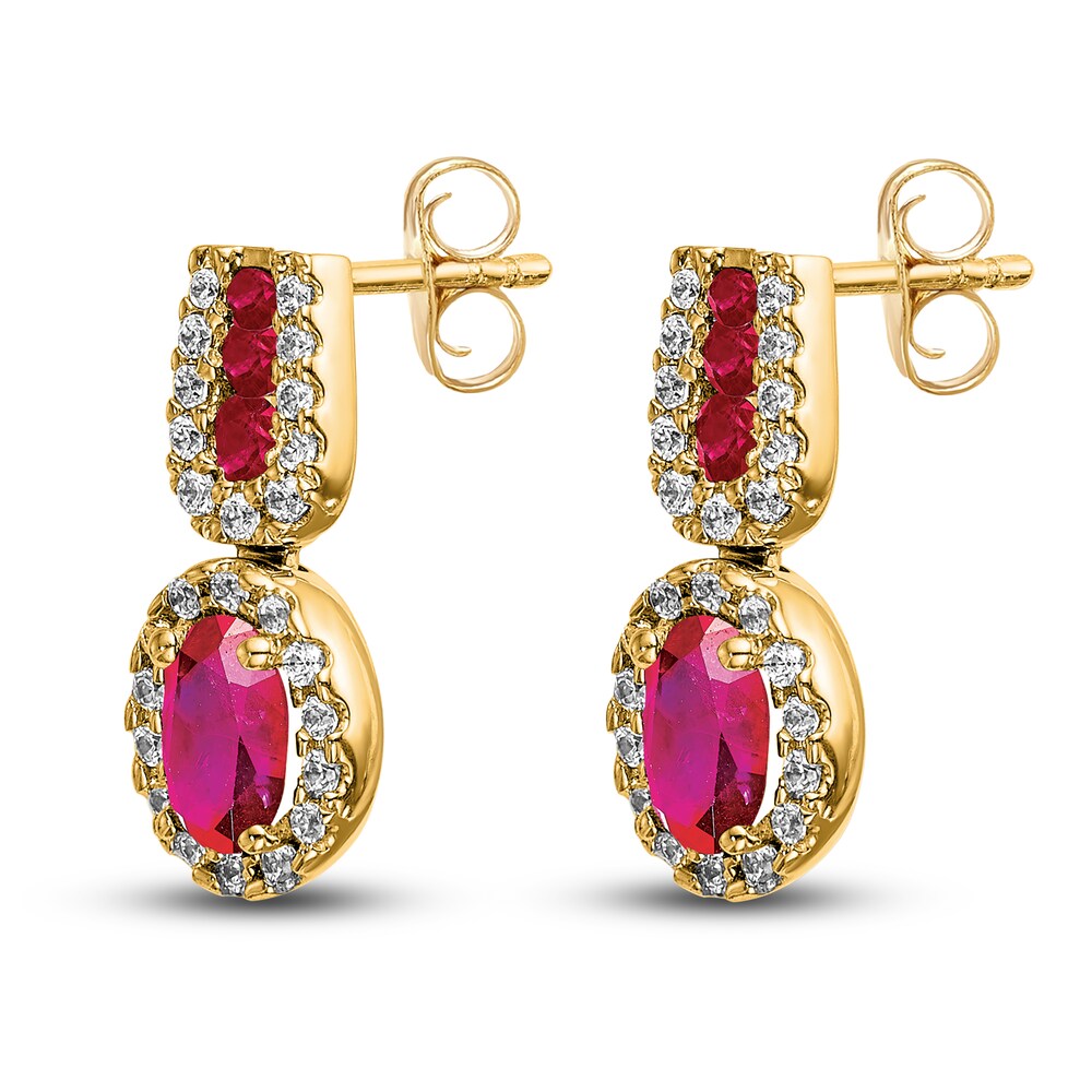 Natural Ruby Dangle Earrings 1/3 ct tw Diamonds 14K Yellow Gold KlonyeT4