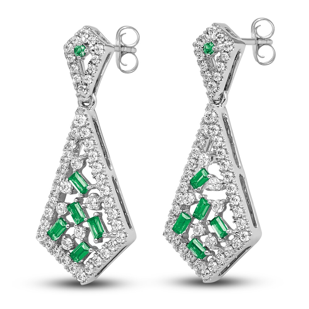 Natural Emerald Dangle Earrings 5/8 ct tw Diamonds 14K White Gold KpE9FBV1