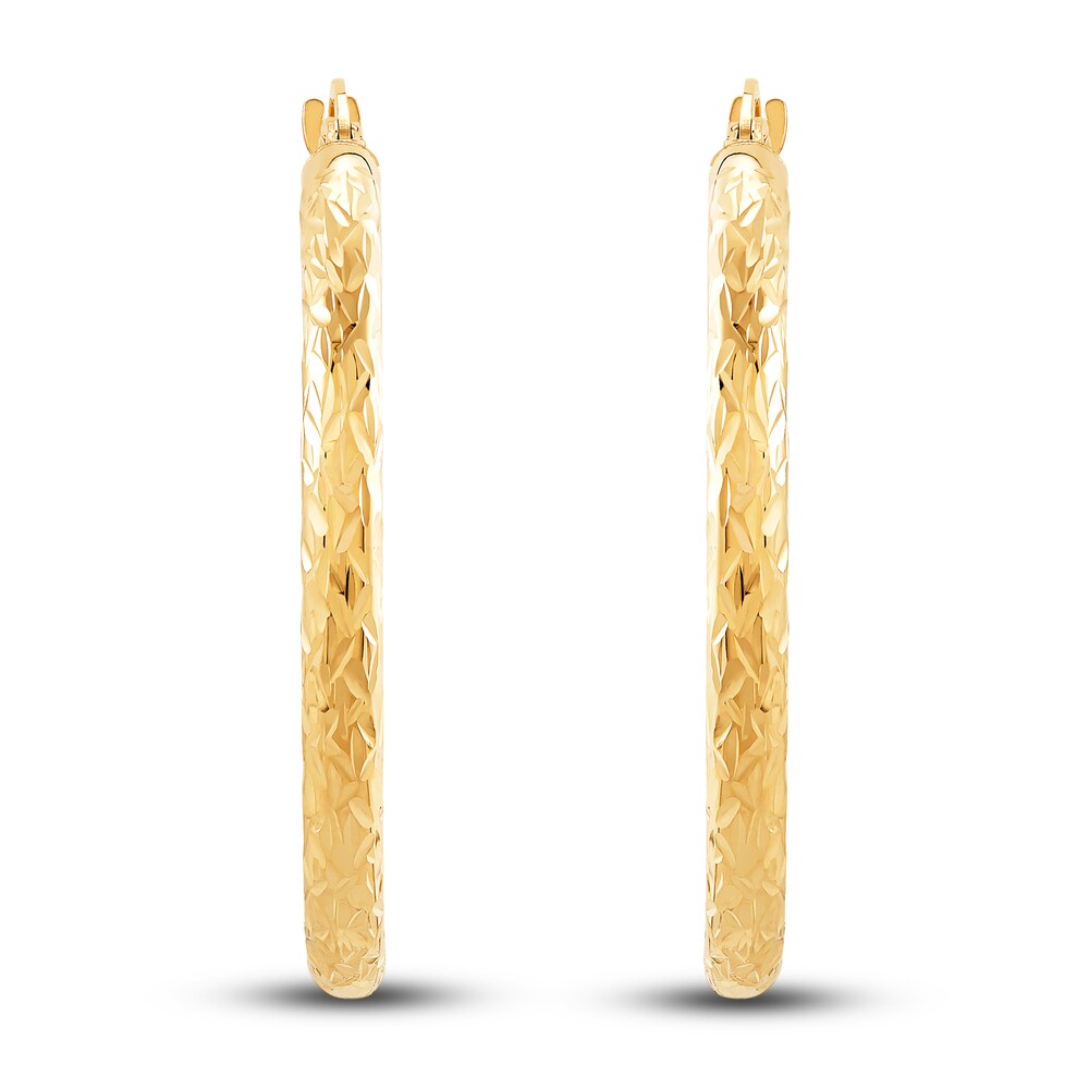 Diamond-Cut Round Tube Hoop Earrings 14K Yellow Gold L8aQ71Ii