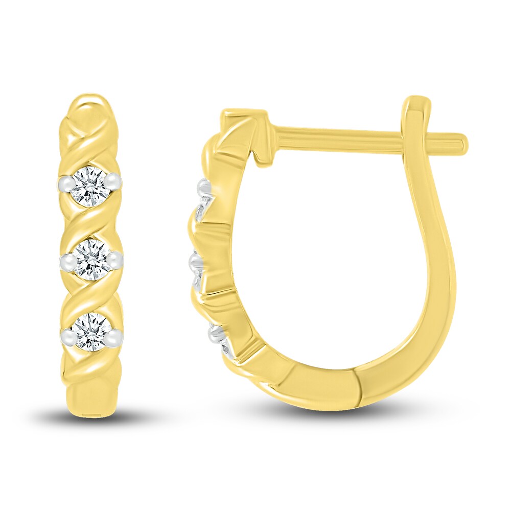 Diamond 3-Stone Hoop Earrings 1/10 ct tw Round 10K Yellow Gold LFcRgULZ