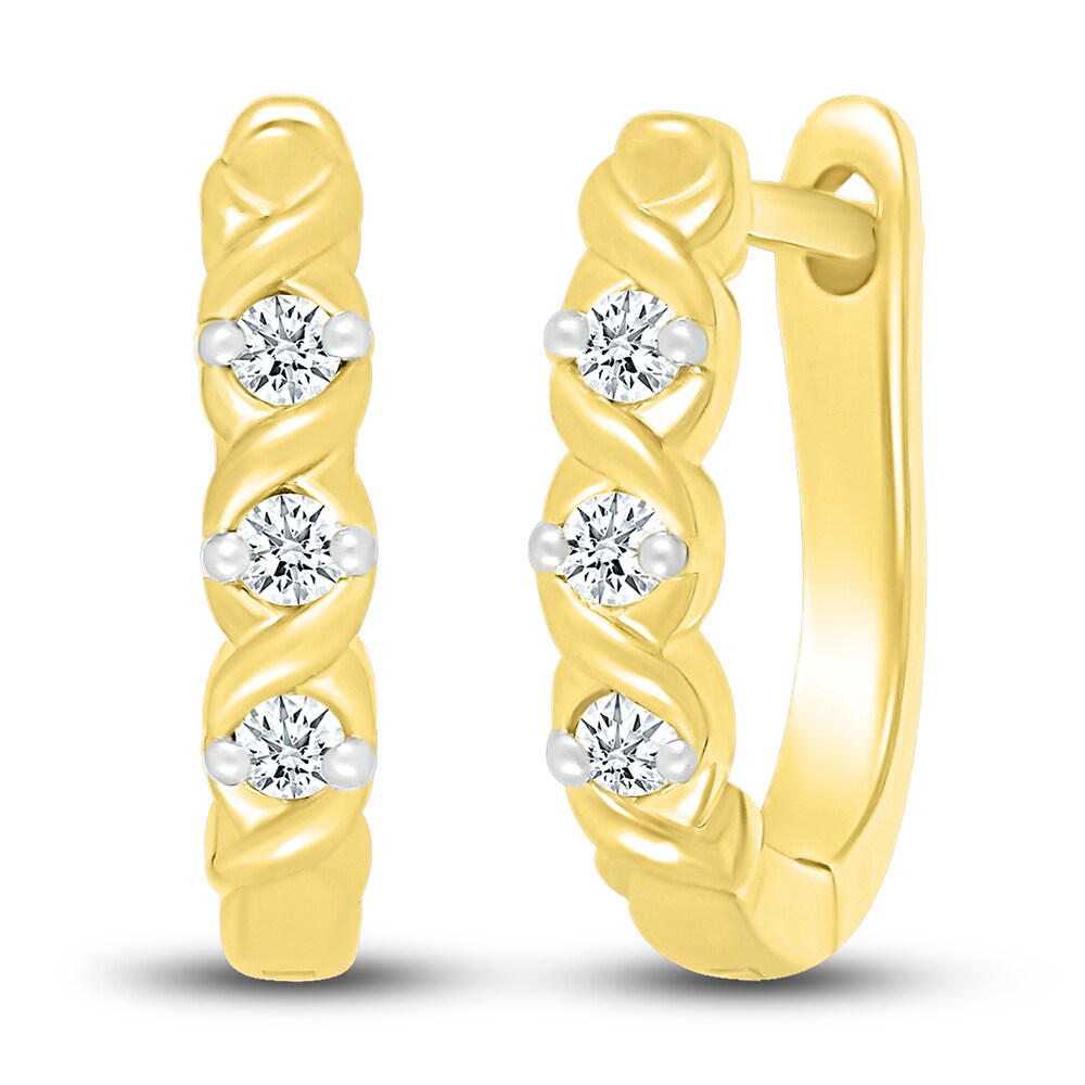 Diamond 3-Stone Hoop Earrings 1/10 ct tw Round 10K Yellow Gold LFcRgULZ