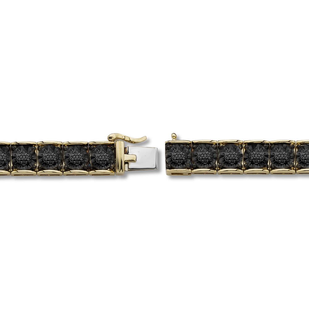 Men\'s Black Diamond Tennis Bracelet 1-1/3 ct tw Round 10K Yellow Gold LSBUtdYK