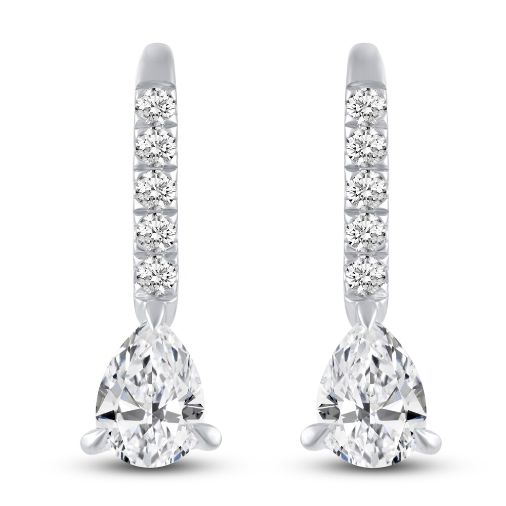 Certified Lab-Created Diamond Dangle Earrings 1-3/4 ct tw Pear/Round 14K White Gold M2JFIFzG