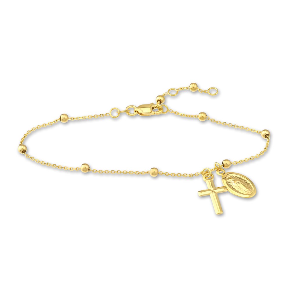 Virgin Mary/Cross Bracelet 14K Yellow Gold 7.25\" M8GzEL9E