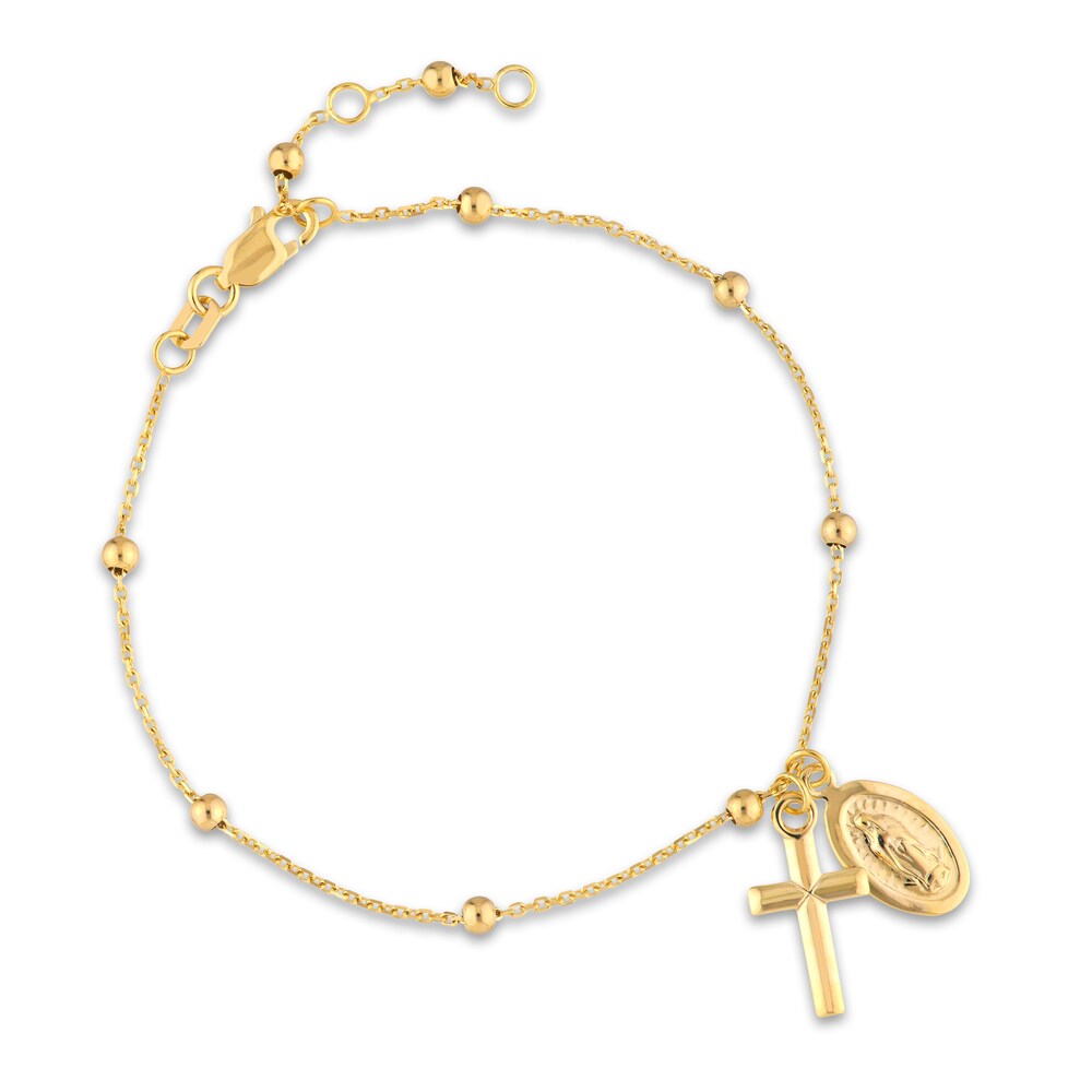 Virgin Mary/Cross Bracelet 14K Yellow Gold 7.25\" M8GzEL9E