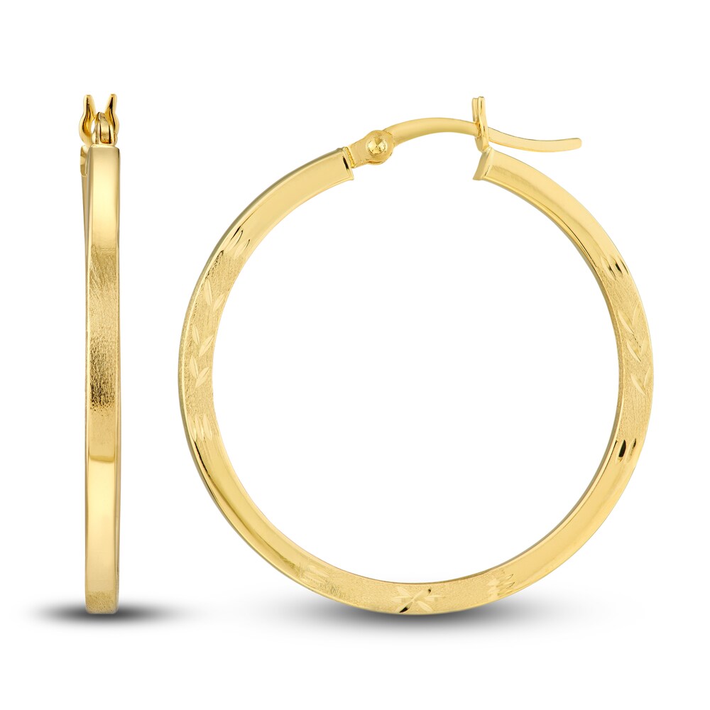 Diamond-Cut Floral Hoop Earrings 14K Yellow Gold 30mm MCPG4aRE
