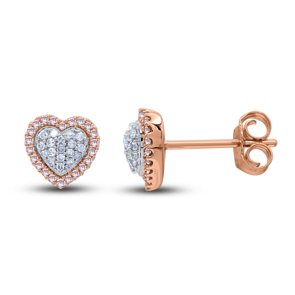 Pink & White Diamond Heart Stud Earrings 1/4 ct tw Round 14K Rose Gold MGjh6ZFB