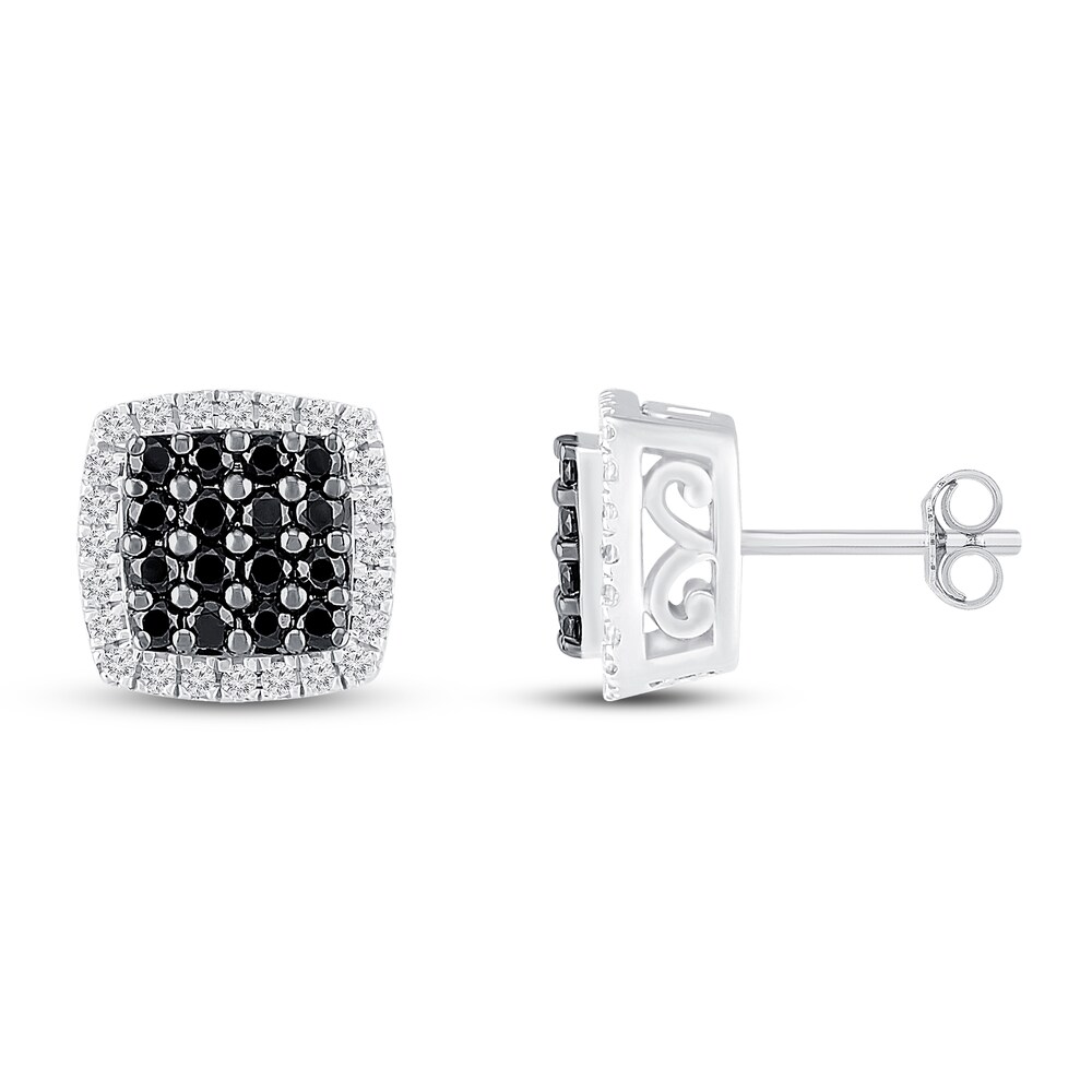 Black & White Diamond Stud Earrings 1/2 ct tw Round Sterling Silver MKYlu8n3