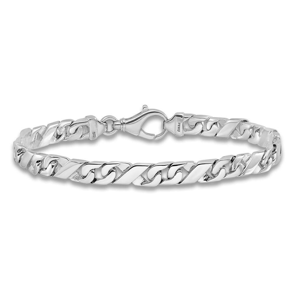 Men\'s High-Polish Link Chain Bracelet 14K White Gold 9\" MLZY3fvR