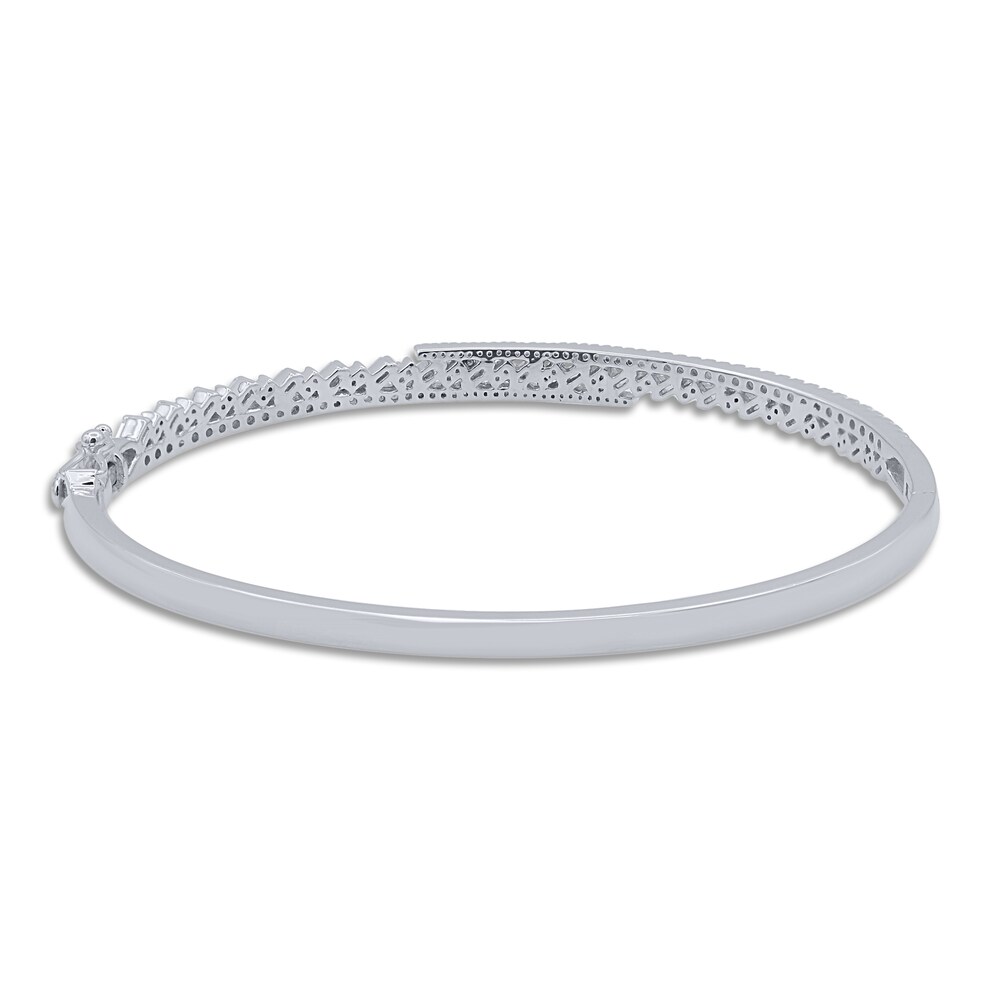 Diamond Bangle Bracelet 1 ct tw Round/Baguette 14K White Gold 7\" MSV8n5b4