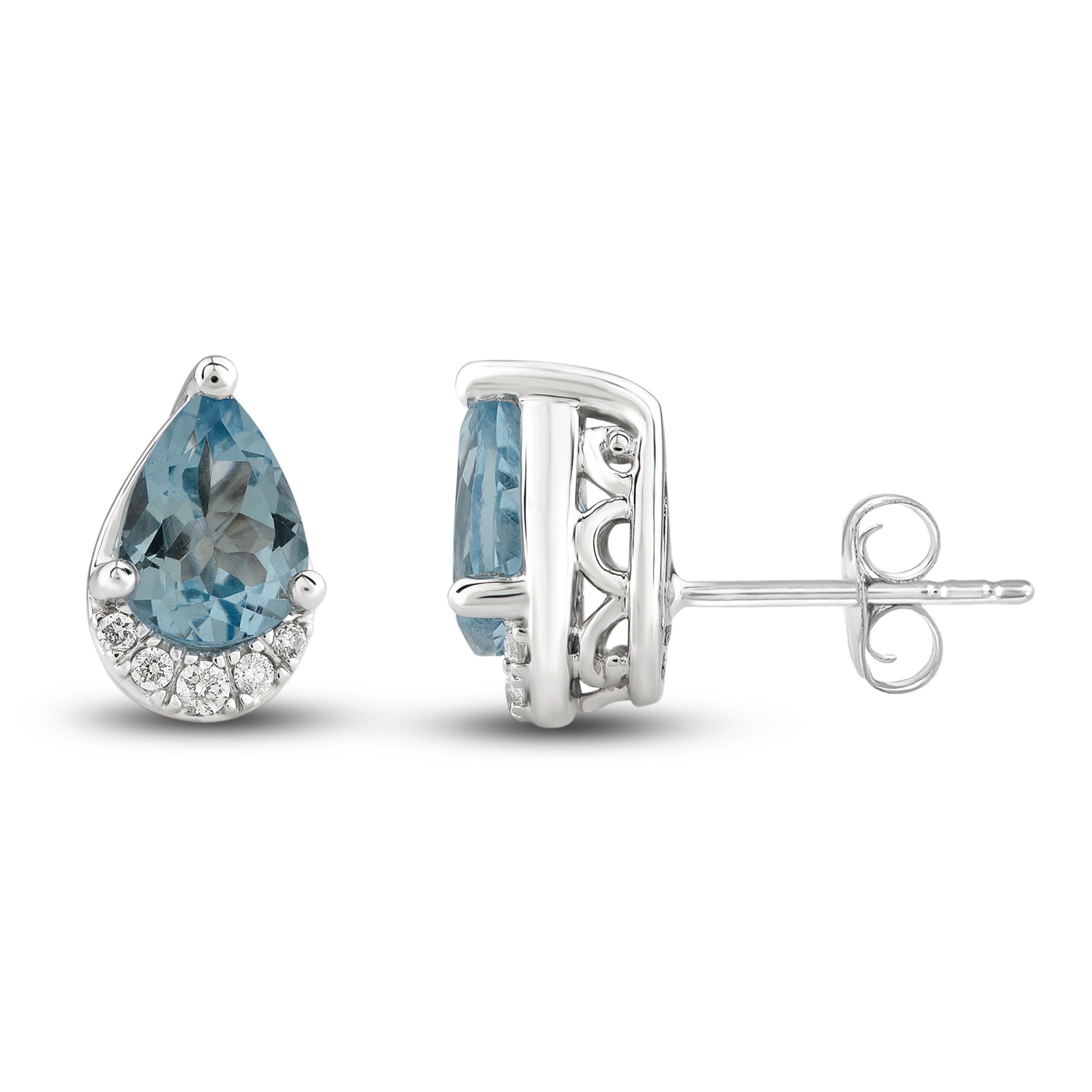 Natural Aquamarine Stud Earrings 1/20 ct tw Diamonds 10K White Gold N7UyPhef