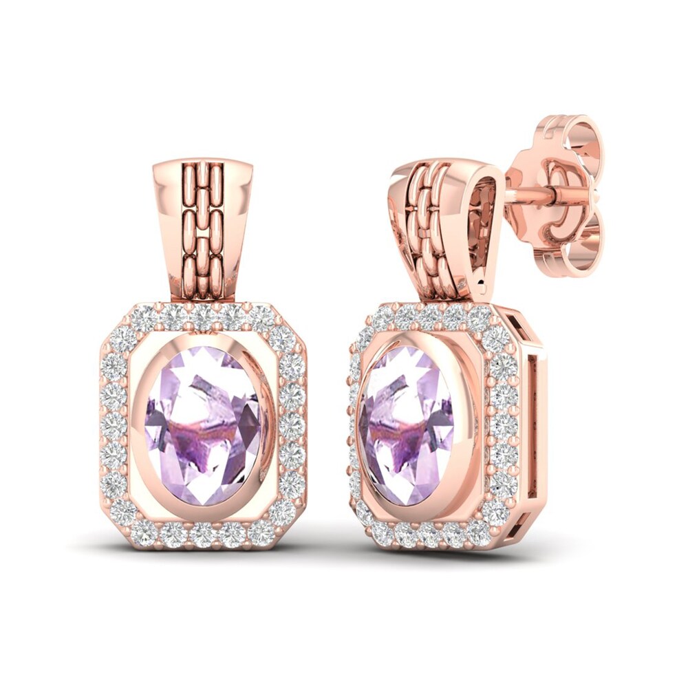 Natural Pink Quartz Earrings 1/4 ct tw Diamonds 14K Rose Gold NAQ1rdmM