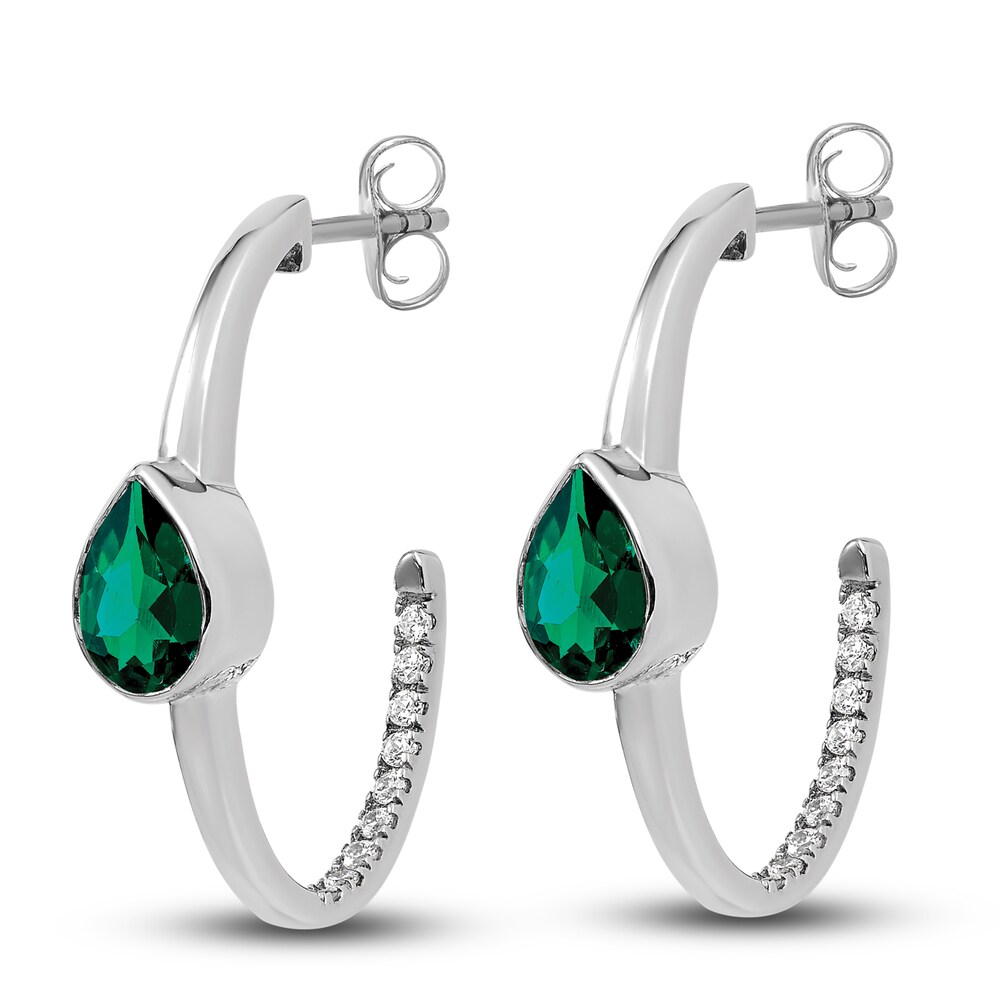 Natural Emerald Hoop Earrings 1/5 ct tw Diamonds 14K White Gold NHWN5cHW