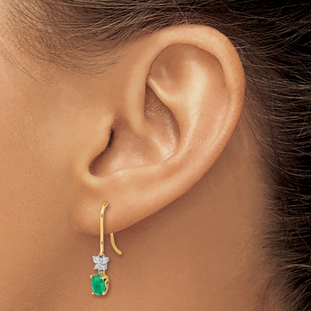 Natural Emerald Dangle Earrings 1/6 ct tw Diamonds 14K Two-Tone Gold NLpj2nh0
