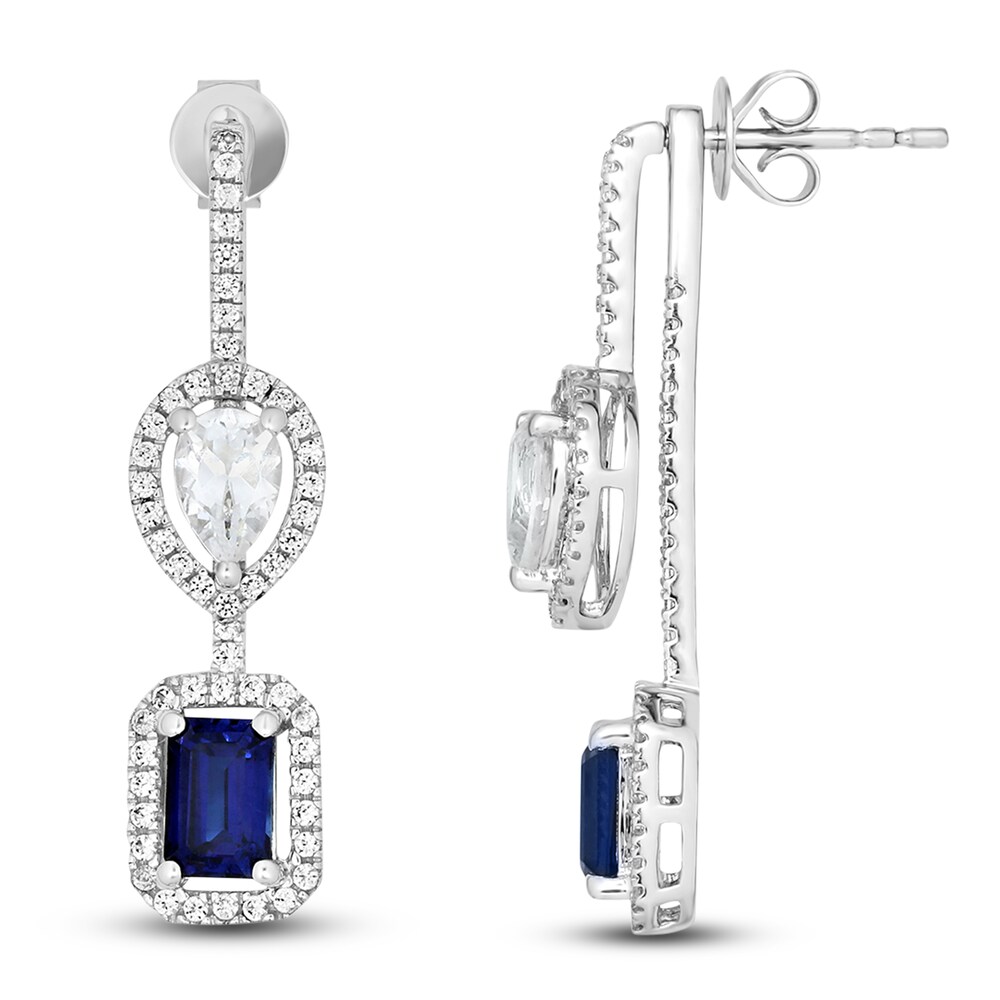 Lab-Created Blue Sapphire & Lab-Created White Sapphire Dangle Earrings 10K White Gold NPDuXjlG