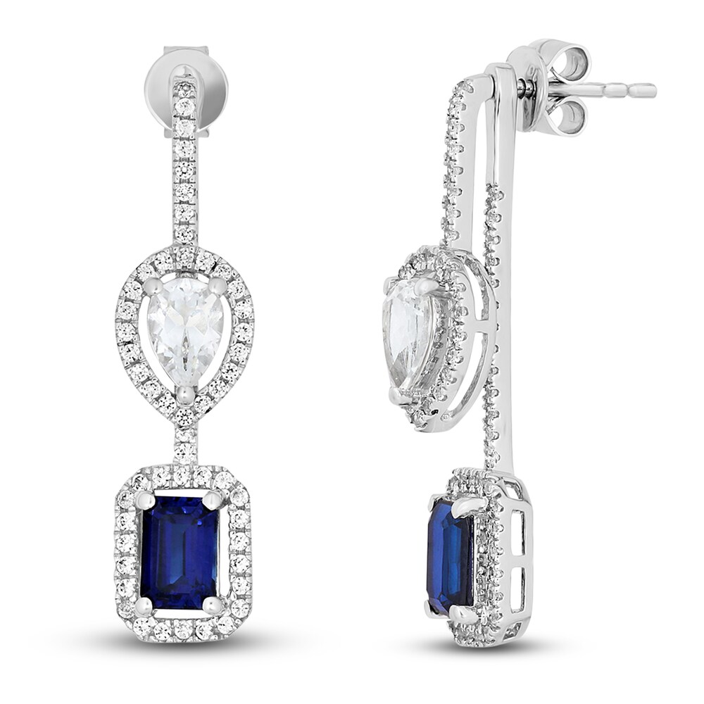 Lab-Created Blue Sapphire & Lab-Created White Sapphire Dangle Earrings 10K White Gold NPDuXjlG
