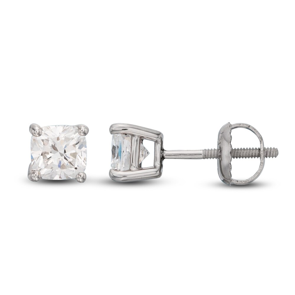 Lab-Created Diamond Solitaire Stud Earrings 1 ct tw Cushion 14K White Gold (SI2/F) O6SPFjKh
