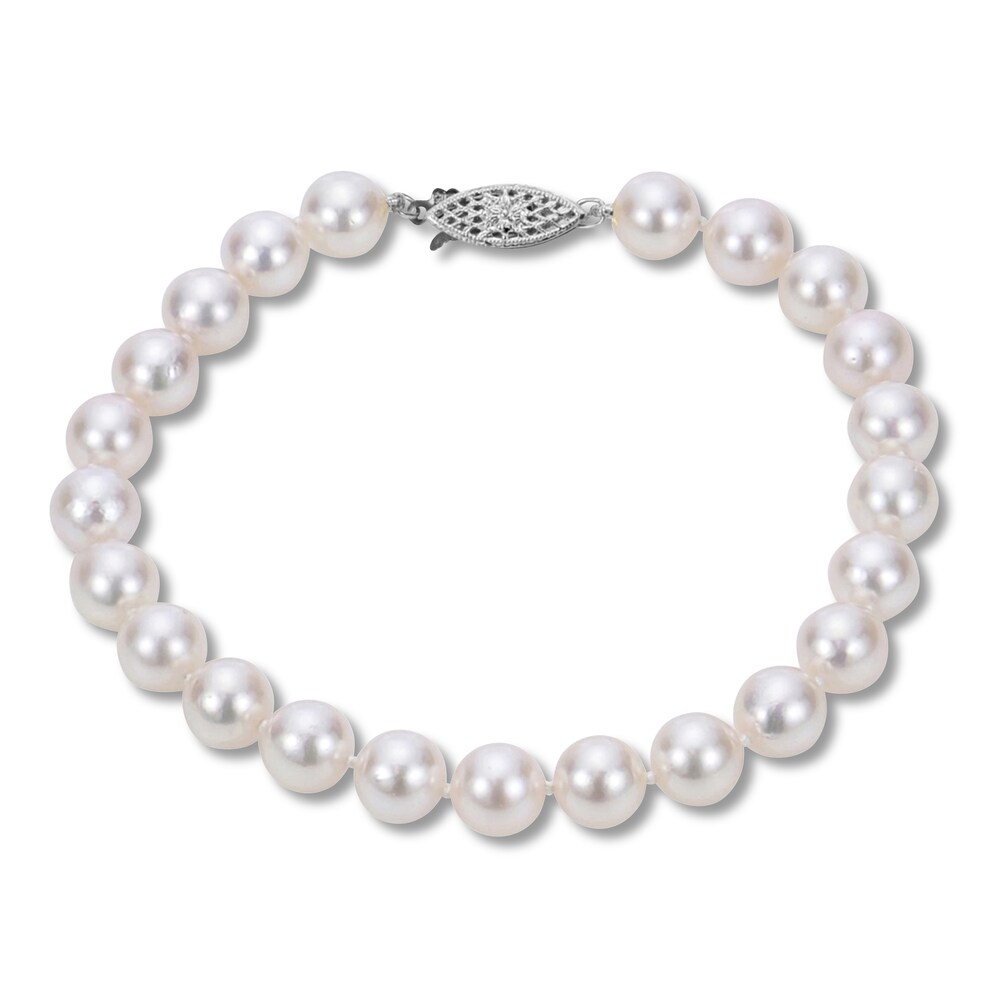 Cultured Akoya Pearl Bracelet 14K White Gold O7GbD94J