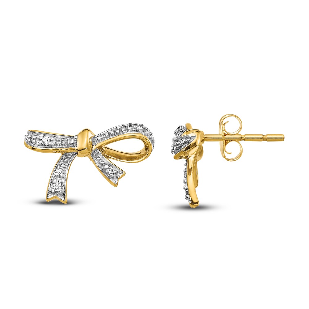 Diamond Ribbon Stud Earrings 1/20 ct tw Round 14K Yellow Gold OA87kKZ3