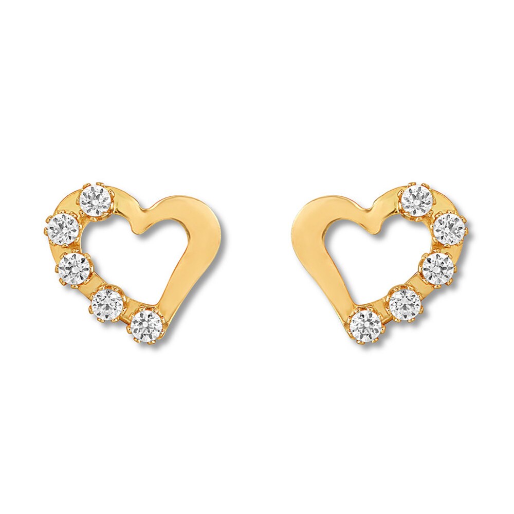 Children\'s Heart Earrings Cubic Zirconia 14K Yellow Gold OMBxAlNk