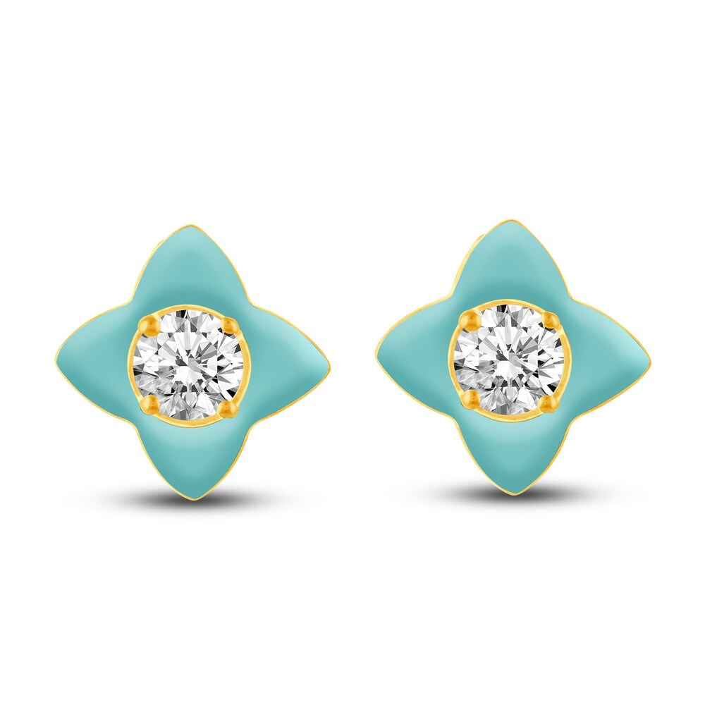 High-Polish Stud Earrings 1/2 ct tw Round Blue Enamel 14K Yellow Gold OS4PQR4p