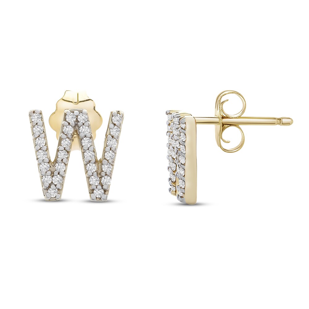 Diamond Letter W Earrings 1/10 ct tw Round 10K Yellow Gold Om2zL5eP