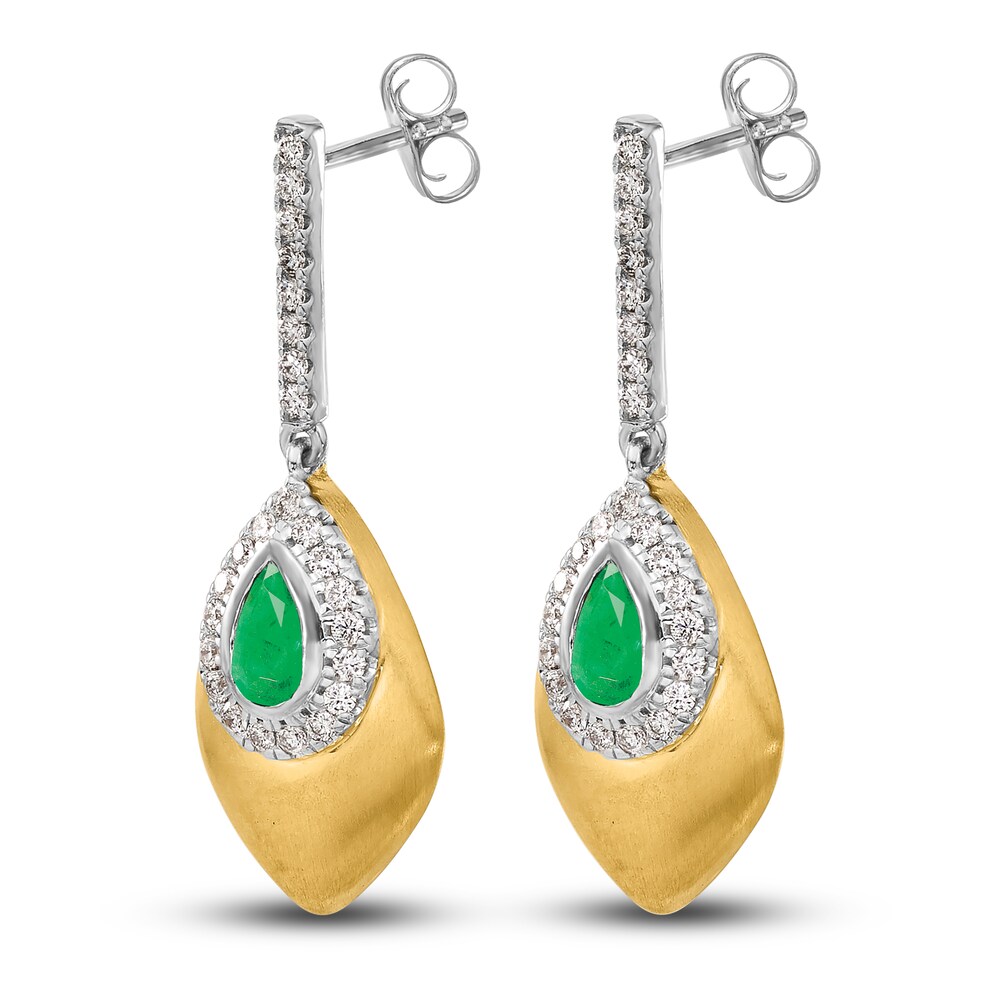 Natural Emerald Earrings 1/4 ct tw Diamonds 14K Two-Tone Gold P3amnpEj