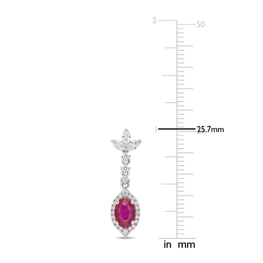 Natural Ruby Dangle Earrings 3/4 ct tw Diamonds 14K White Gold PHqrDTyI