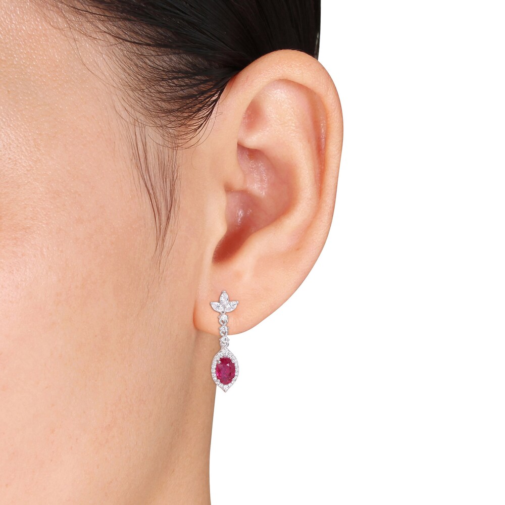 Natural Ruby Dangle Earrings 3/4 ct tw Diamonds 14K White Gold PHqrDTyI