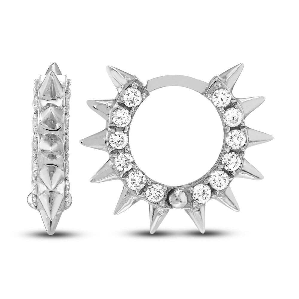 Diamond Spike Huggie Earrings 1/2 ct tw Round 14K White Gold 10mm PIDwwQg4