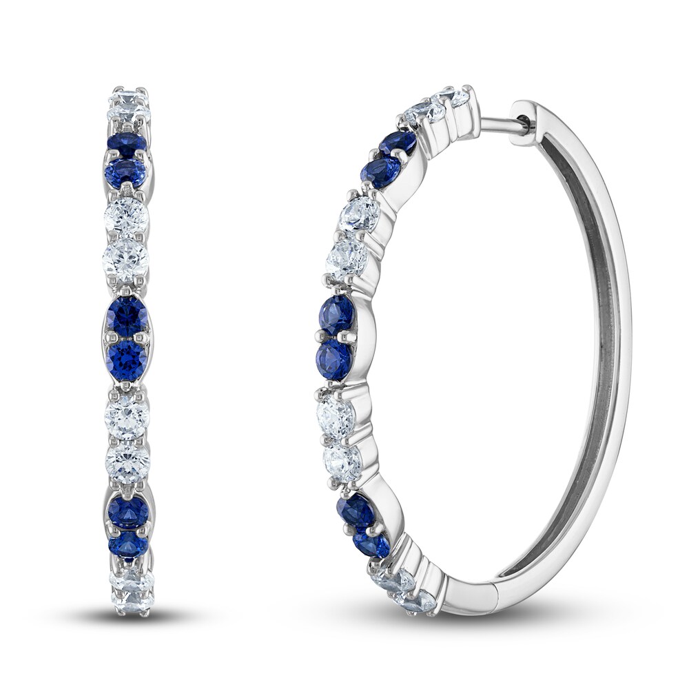 Vera Wang WISH Natural Blue Sapphire Hoop Earrings 1-1/4 ct tw Diamonds 10K White Gold PNyMVqGi