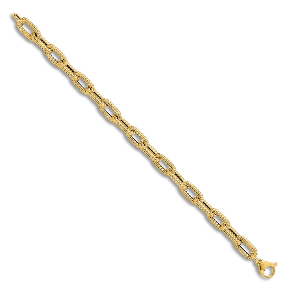 Textured Link Chain Bracelet 14K Yellow Gold 7.5\" PeGPDZvp