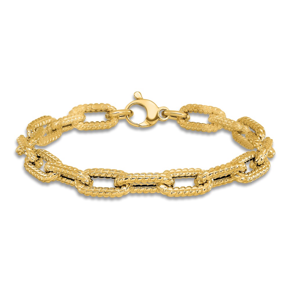 Textured Link Chain Bracelet 14K Yellow Gold 7.5\" PeGPDZvp