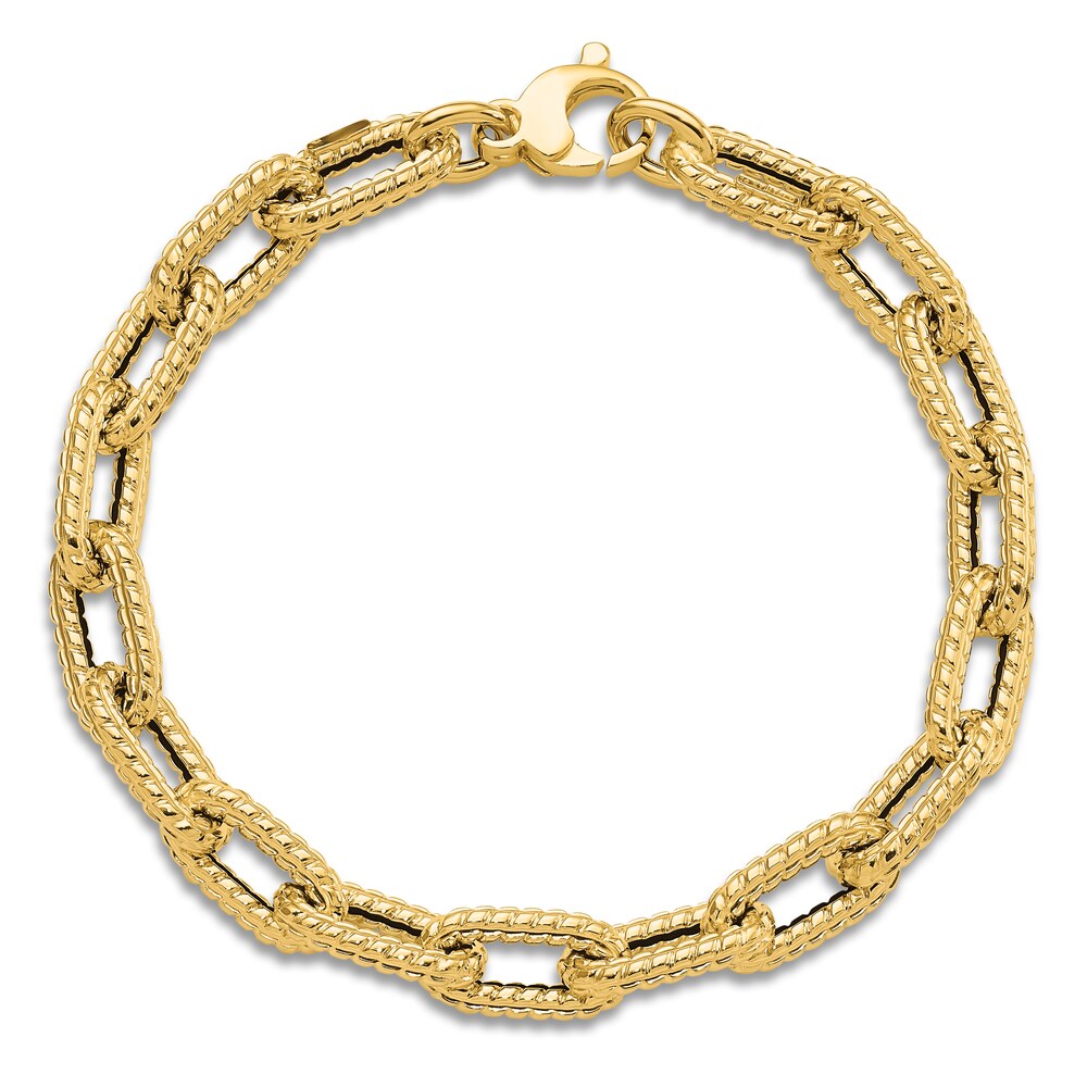 Textured Link Chain Bracelet 14K Yellow Gold 7.5\" PeGPDZvp