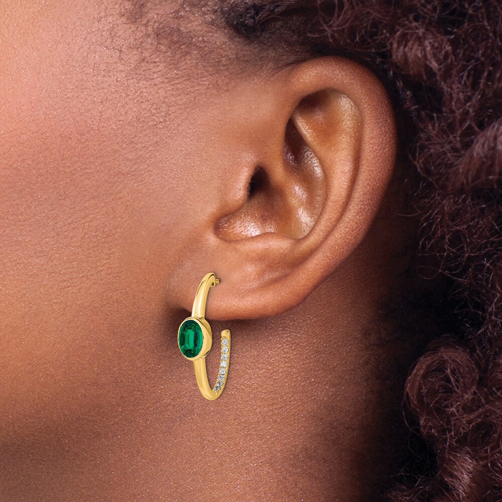 Natural Emerald Hoop Earrings 1/5 ct tw Diamonds 14K Yellow Gold PkkHZCG7