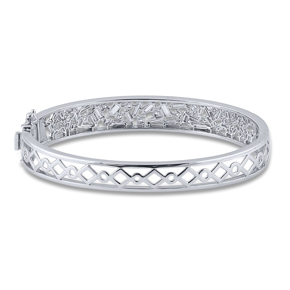 Diamond Bangle Bracelet 2-1/2 ct tw Round/Baguette 14K White Gold 7\" PtaKmLsq