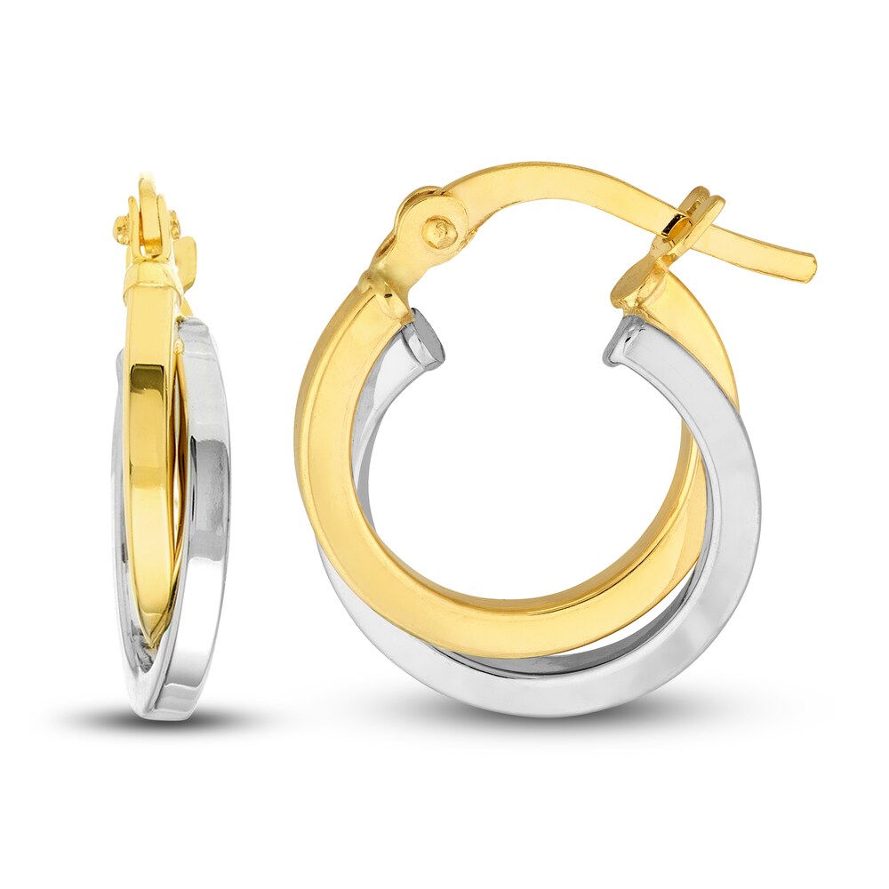 Polished Crossover Hoop Earrings 14K Two-Tone Gold 15mm Q4kpMANO