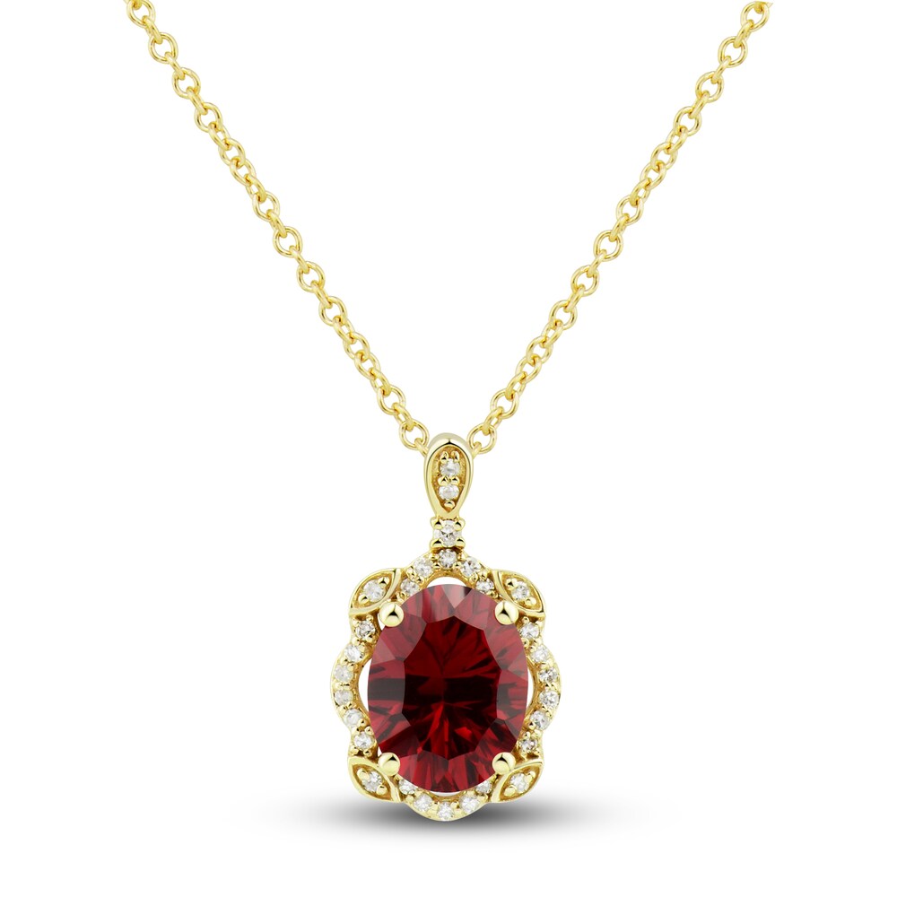 Lab-Created Ruby Ring, Earring & Necklace Set 1/3 ct tw Diamonds 10K Yellow Gold Q8ZeFyrp